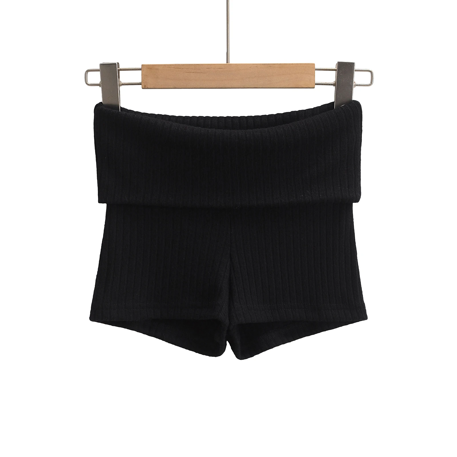 Summer Clothes Casual Shorts Woman Knit Fold Over Shorts High Waisted Slim Fit Stretchy Yoga Shorts Active Jogger Shorts Black