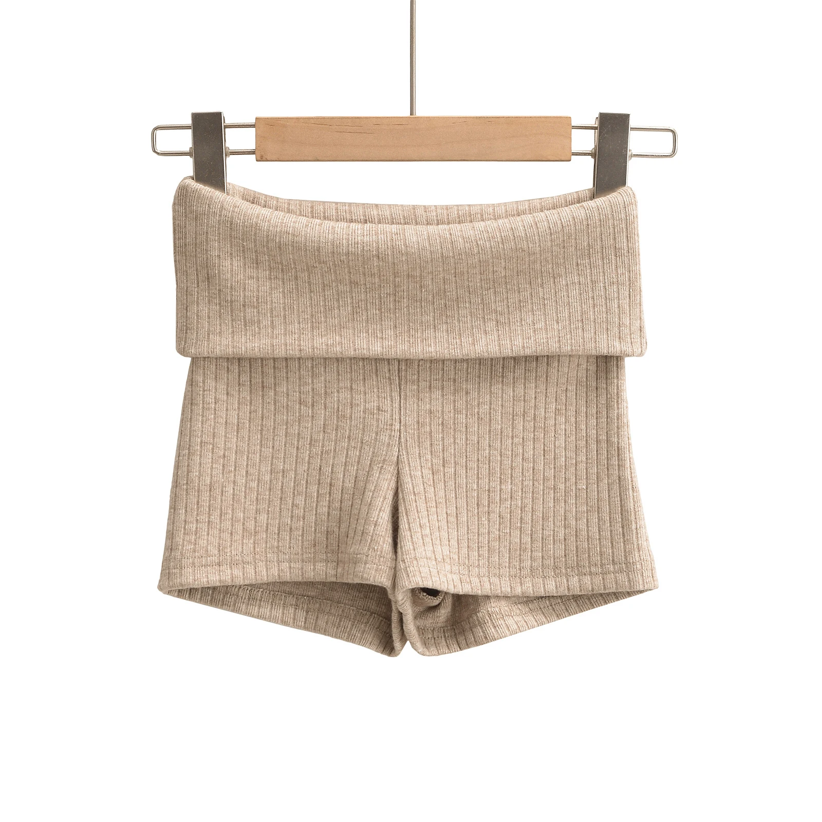Summer Clothes Casual Shorts Woman Knit Fold Over Shorts High Waisted Slim Fit Stretchy Yoga Shorts Active Jogger Shorts Black
