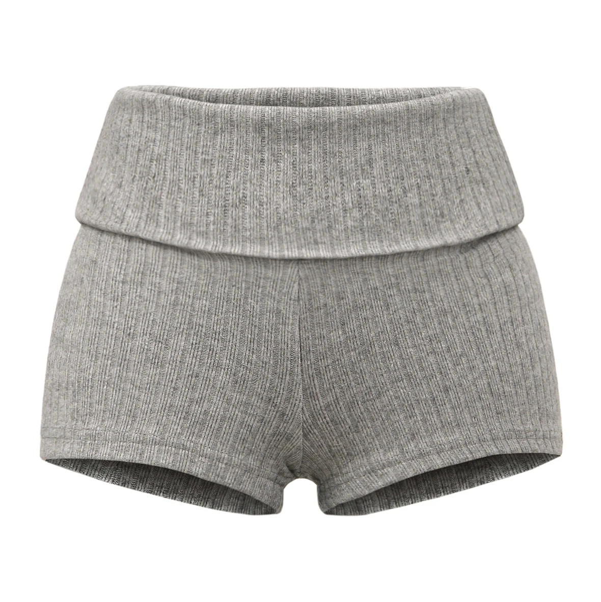 Summer Clothes Casual Shorts Woman Knit Fold Over Shorts High Waisted Slim Fit Stretchy Yoga Shorts Active Jogger Shorts Black