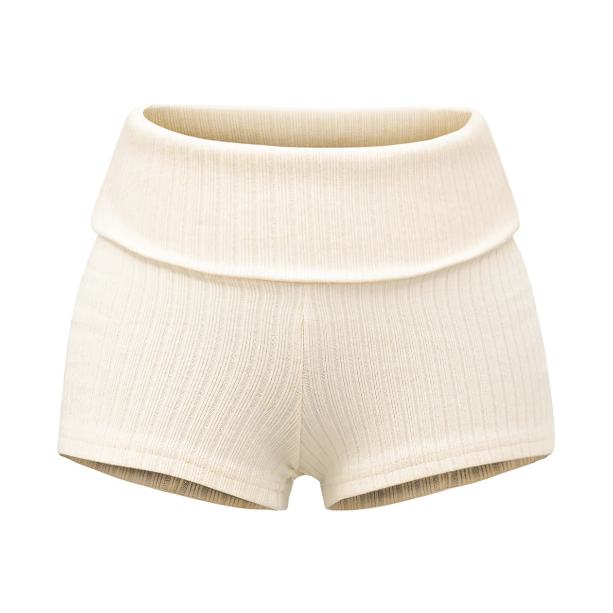 Summer Clothes Casual Shorts Woman Knit Fold Over Shorts High Waisted Slim Fit Stretchy Yoga Shorts Active Jogger Shorts Black