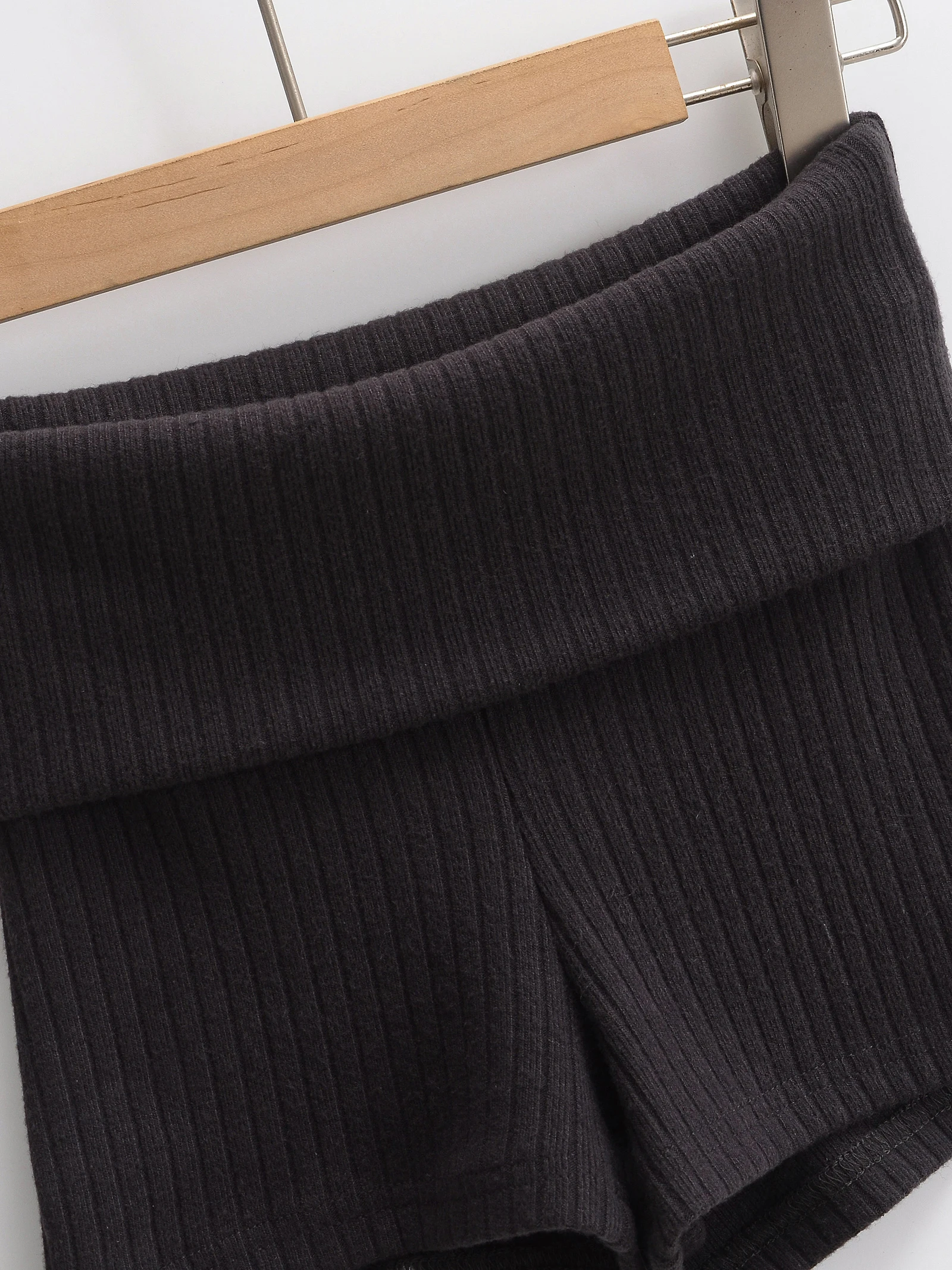 Summer Clothes Casual Shorts Woman Knit Fold Over Shorts High Waisted Slim Fit Stretchy Yoga Shorts Active Jogger Shorts Black