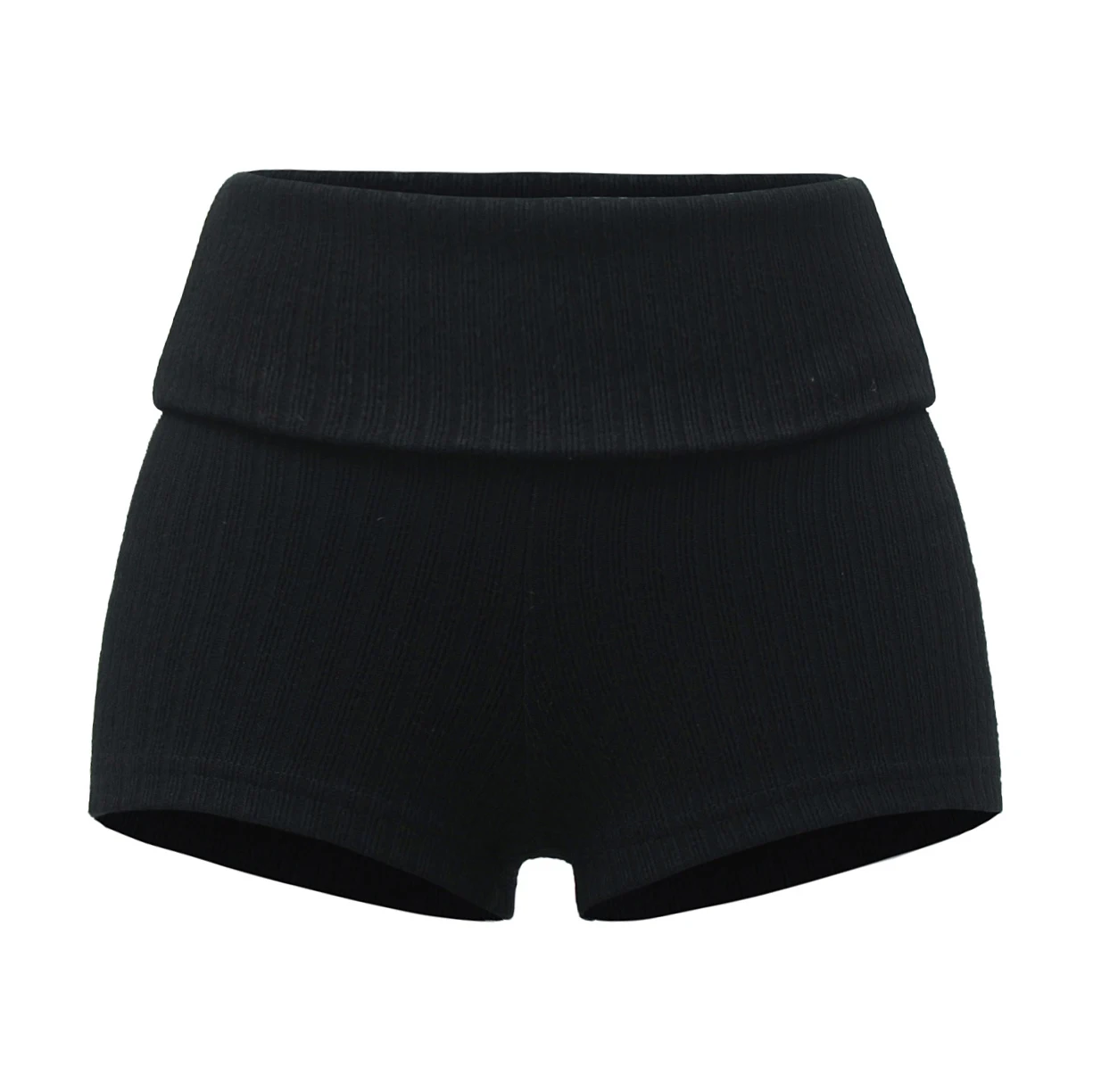 Summer Clothes Casual Shorts Woman Knit Fold Over Shorts High Waisted Slim Fit Stretchy Yoga Shorts Active Jogger Shorts Black