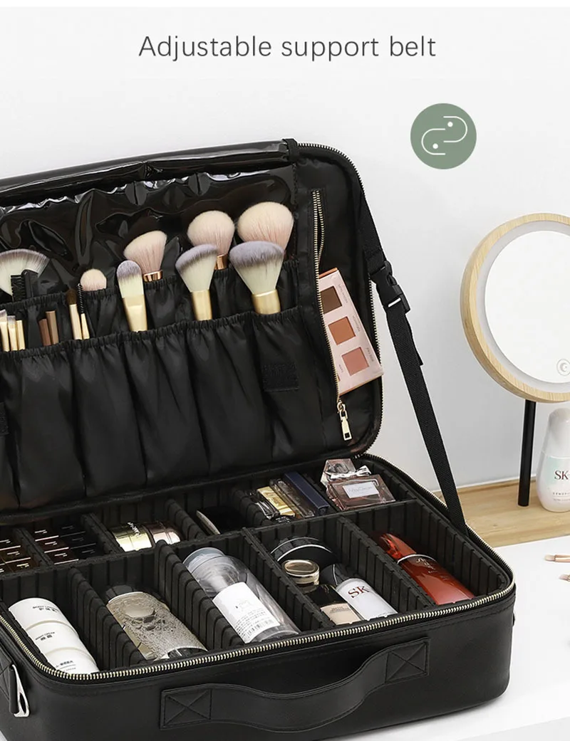 Professional Cosmetic Bag for Women Leather Travel Makeup Case Female Large Capacity Beauty Tool Makeup Brush Artist Make Up Box