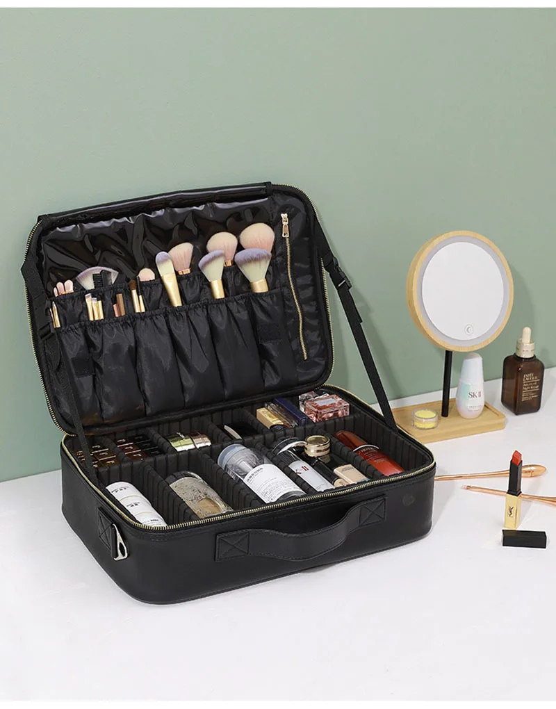 Professional Cosmetic Bag for Women Leather Travel Makeup Case Female Large Capacity Beauty Tool Makeup Brush Artist Make Up Box