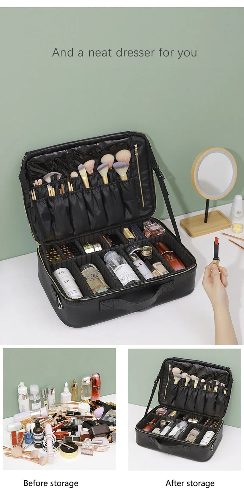 Professional Cosmetic Bag for Women Leather Travel Makeup Case Female Large Capacity Beauty Tool Makeup Brush Artist Make Up Box