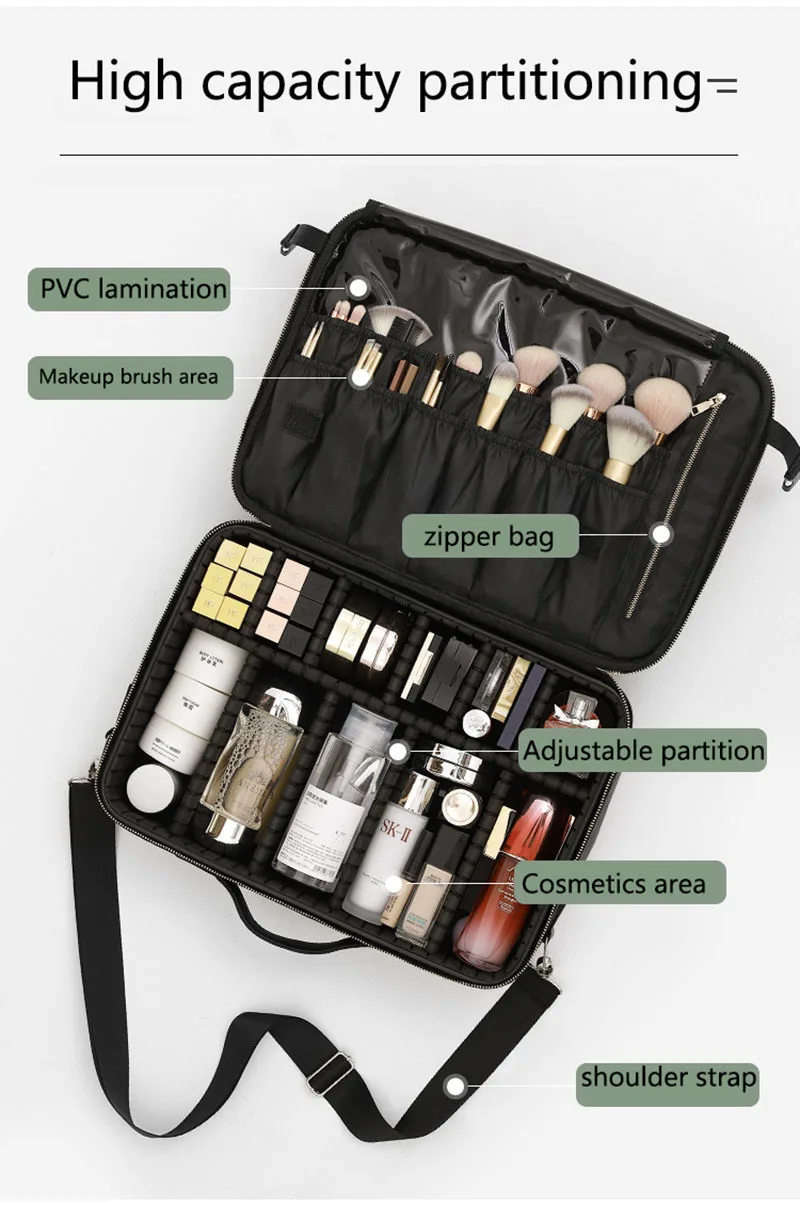 Professional Cosmetic Bag for Women Leather Travel Makeup Case Female Large Capacity Beauty Tool Makeup Brush Artist Make Up Box
