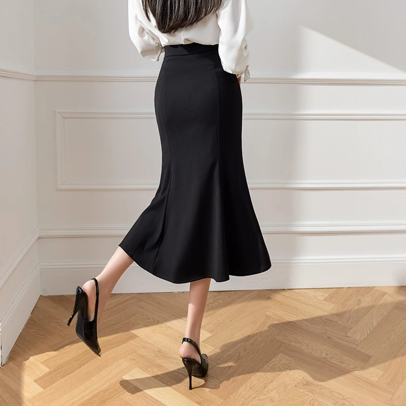 Elegant Fashion Office Work Trumpet Skirt For Woman Korean Style Casual Slim Mid-Long Mermaid Skirt Female