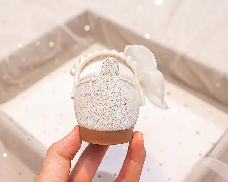 Fashion Girls Mary Janes for Party Wedding Shows Bow Pearls Elegant Princess Shoes Chic Kids Shoes Non-slip Children Fashion