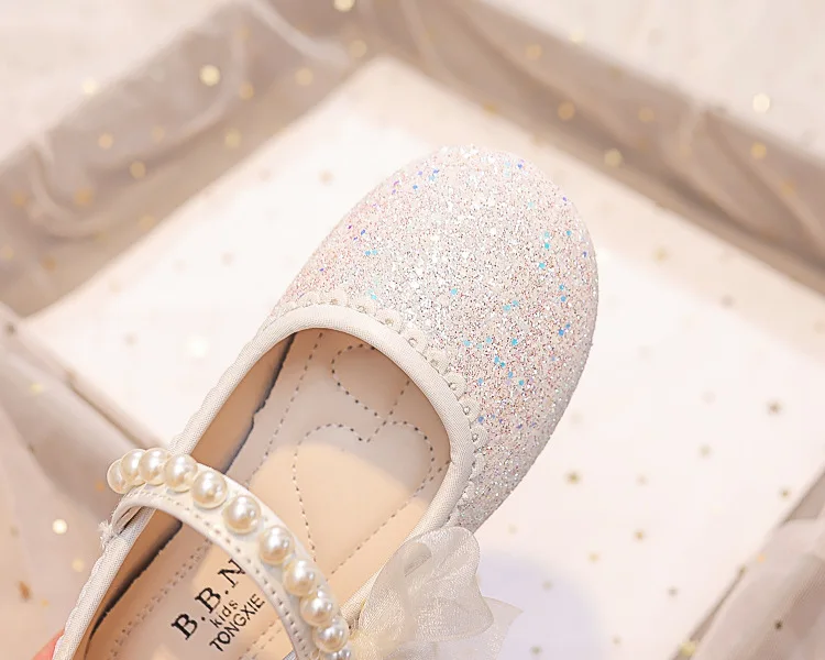 Fashion Girls Mary Janes for Party Wedding Shows Bow Pearls Elegant Princess Shoes Chic Kids Shoes Non-slip Children Fashion