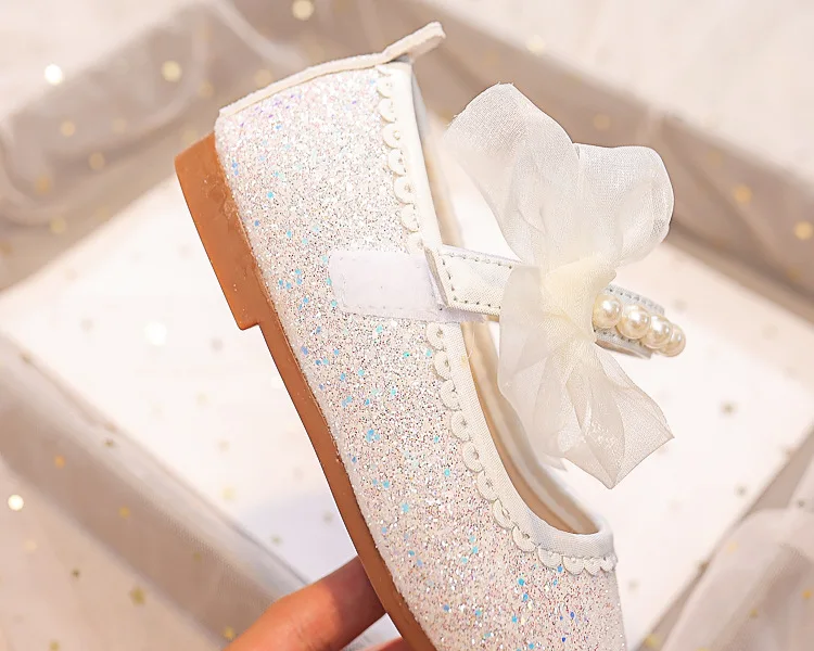 Fashion Girls Mary Janes for Party Wedding Shows Bow Pearls Elegant Princess Shoes Chic Kids Shoes Non-slip Children Fashion