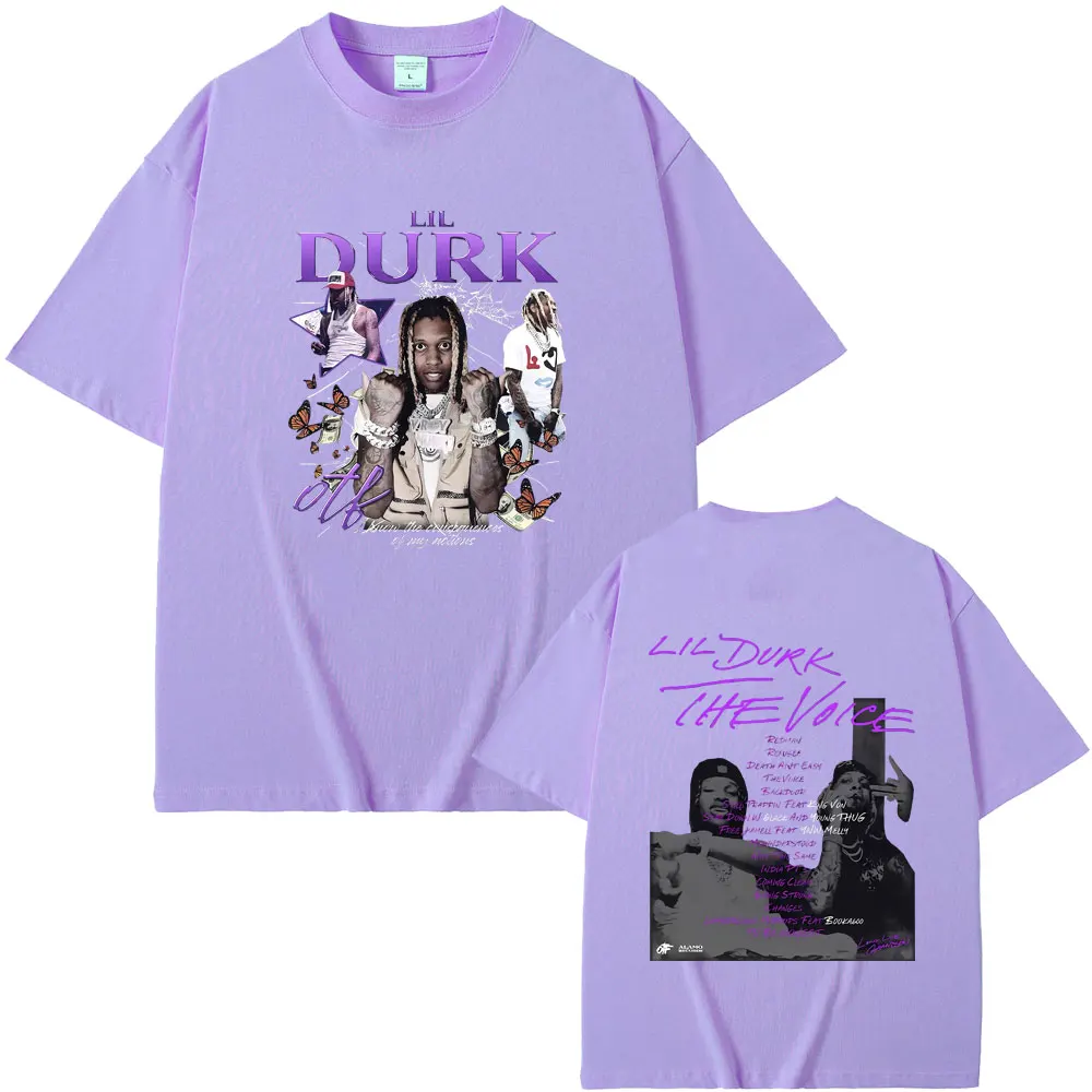 Rapper Lil Durk Hip Hop Fashion Vintage T-shirt Men Women's Round Neck Oversized Tshirt Men's 100% Casual Cotton Short Sleeve