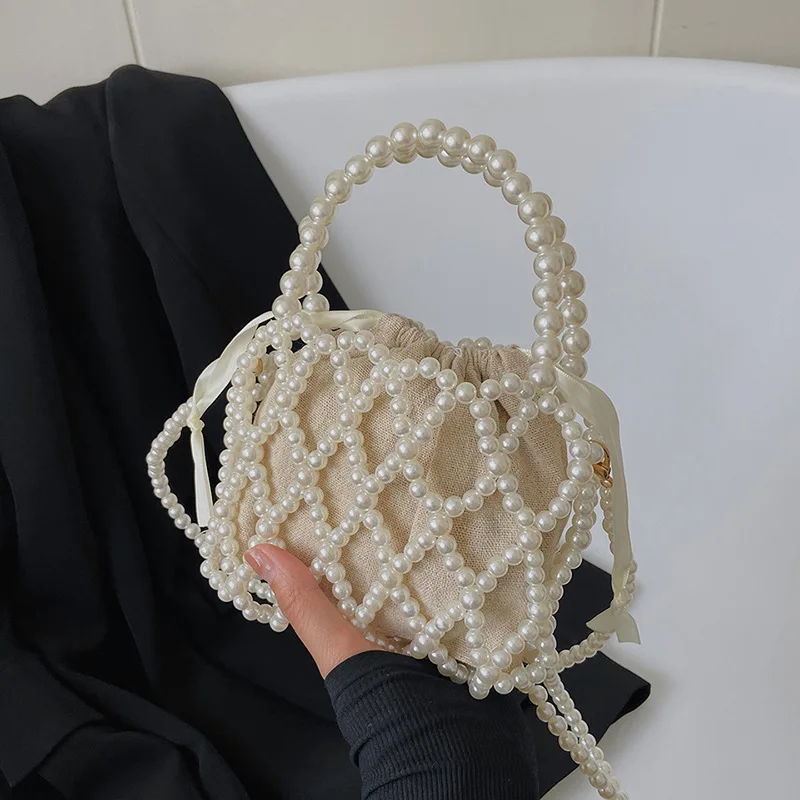 Fashion Lady Basket Handbag Summer Women's Shoulder Crossbody Bag Bohemia Travel Beach Bag Luxury Design Pearl Shopper Tote