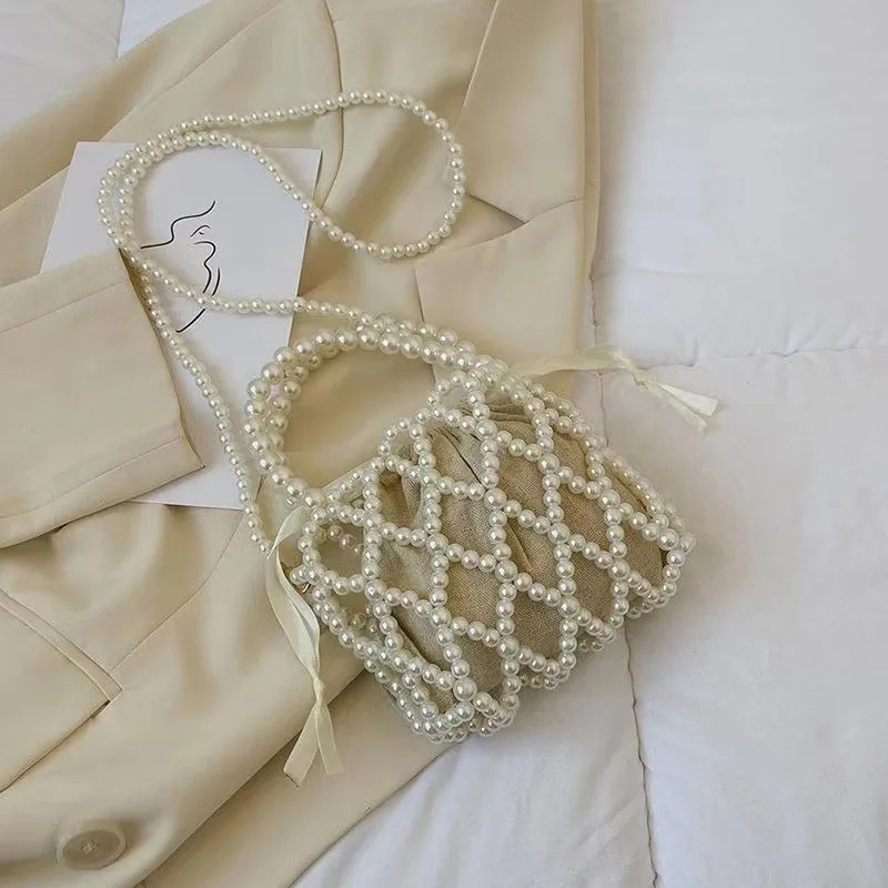Fashion Lady Basket Handbag Summer Women's Shoulder Crossbody Bag Bohemia Travel Beach Bag Luxury Design Pearl Shopper Tote