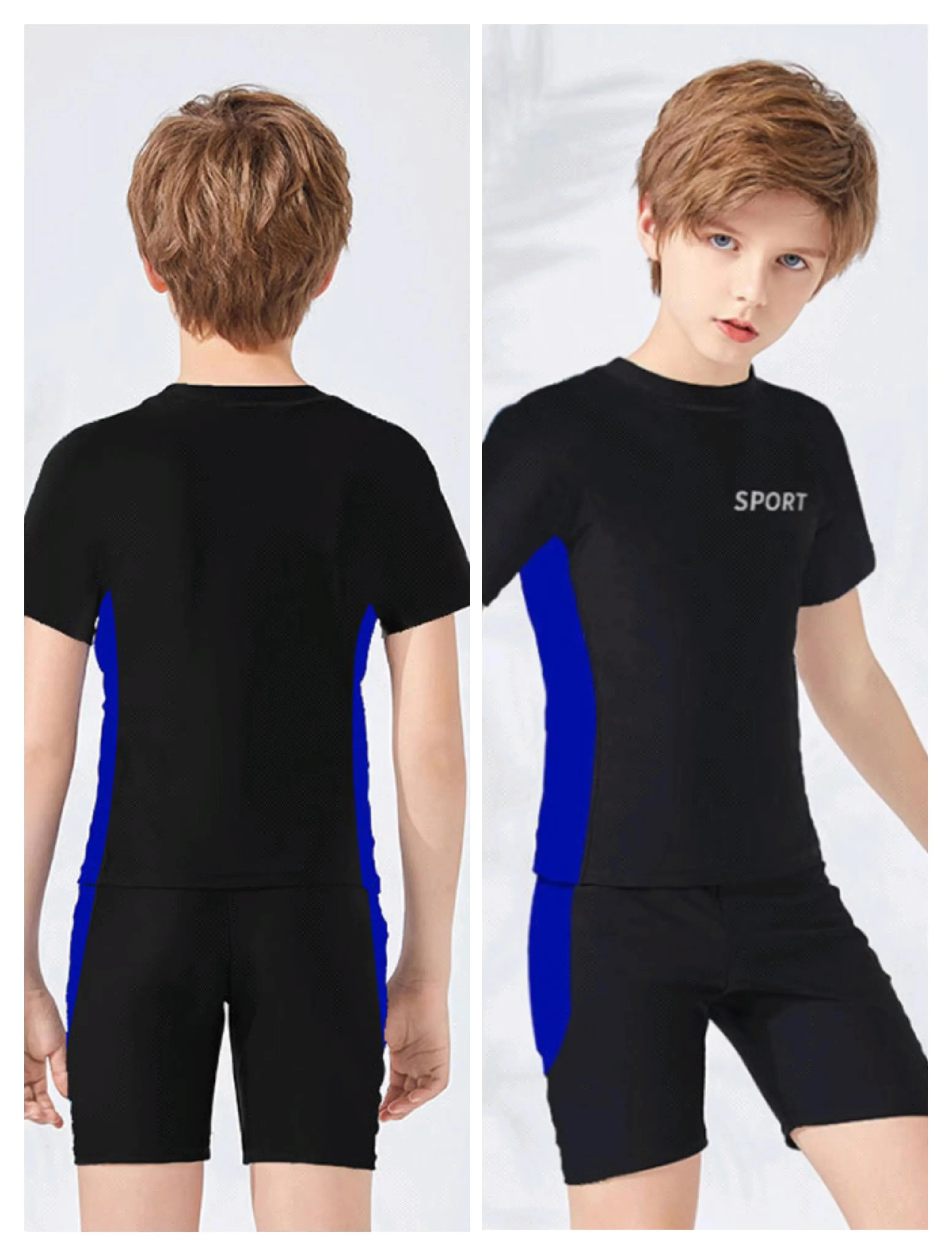 Children's Summer New Swimsuit Boys Middle And Big Kids Split Training Swimsuit Boys Swim Trunks New Quick-Drying Set Of Two