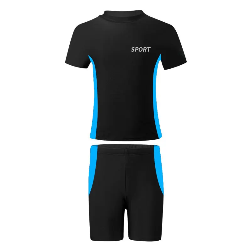 Children's Summer New Swimsuit Boys Middle And Big Kids Split Training Swimsuit Boys Swim Trunks New Quick-Drying Set Of Two