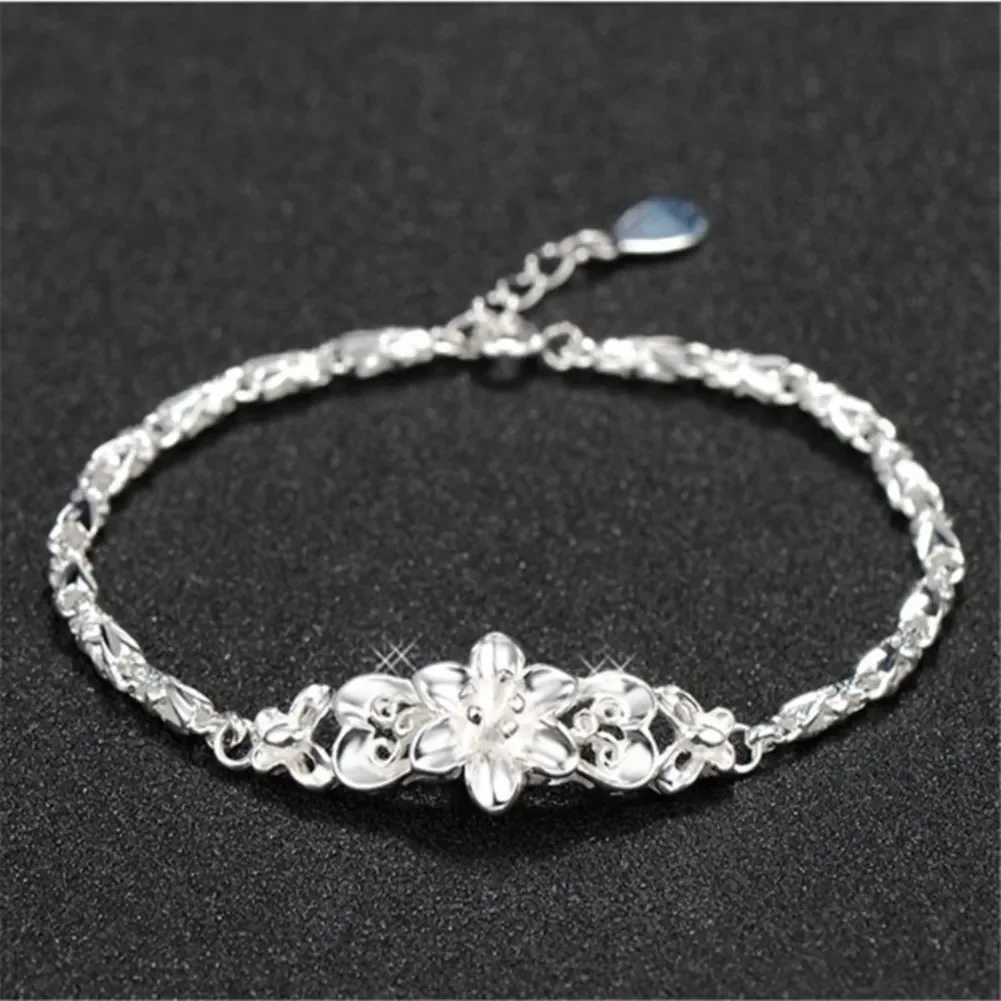 New beautiful flowers chain charms 925 Sterling silver Bracelet for woman fine fashion jewelry Wedding party lady gifts
