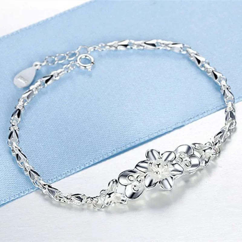 New beautiful flowers chain charms 925 Sterling silver Bracelet for woman fine fashion jewelry Wedding party lady gifts