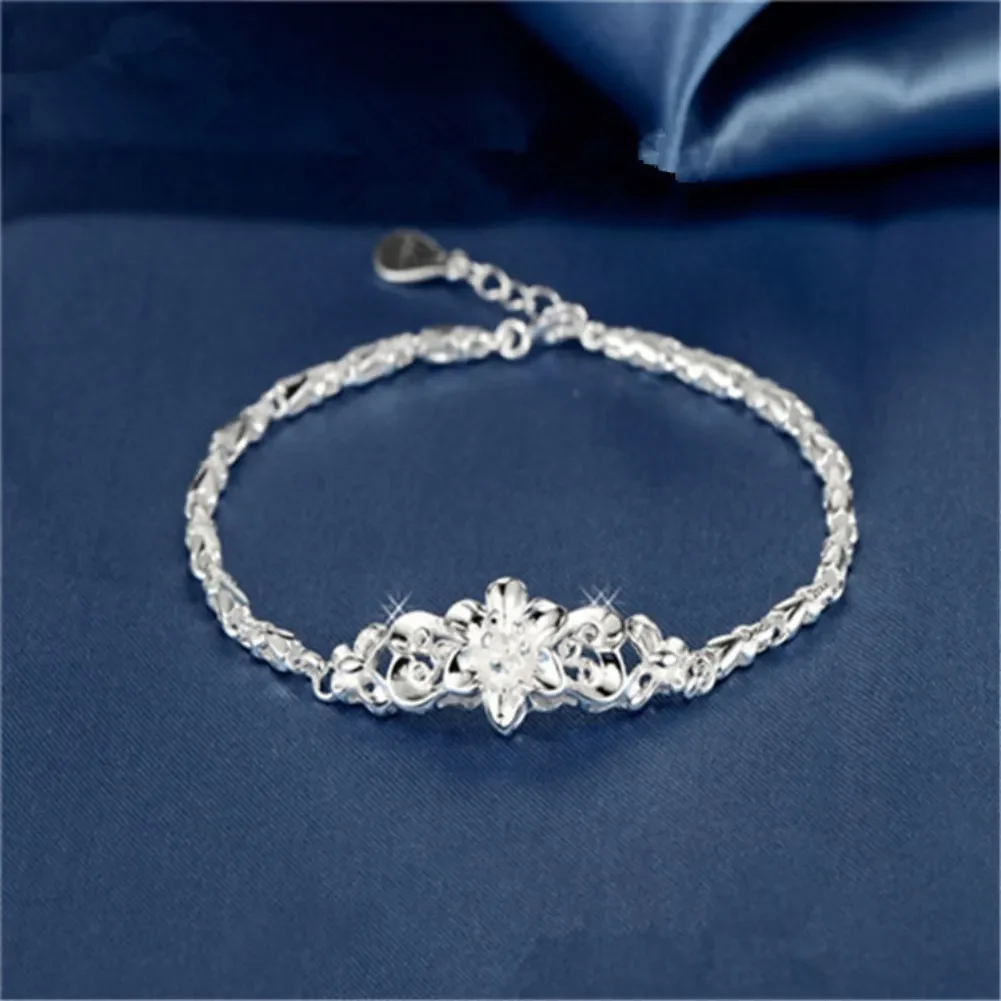 New beautiful flowers chain charms 925 Sterling silver Bracelet for woman fine fashion jewelry Wedding party lady gifts