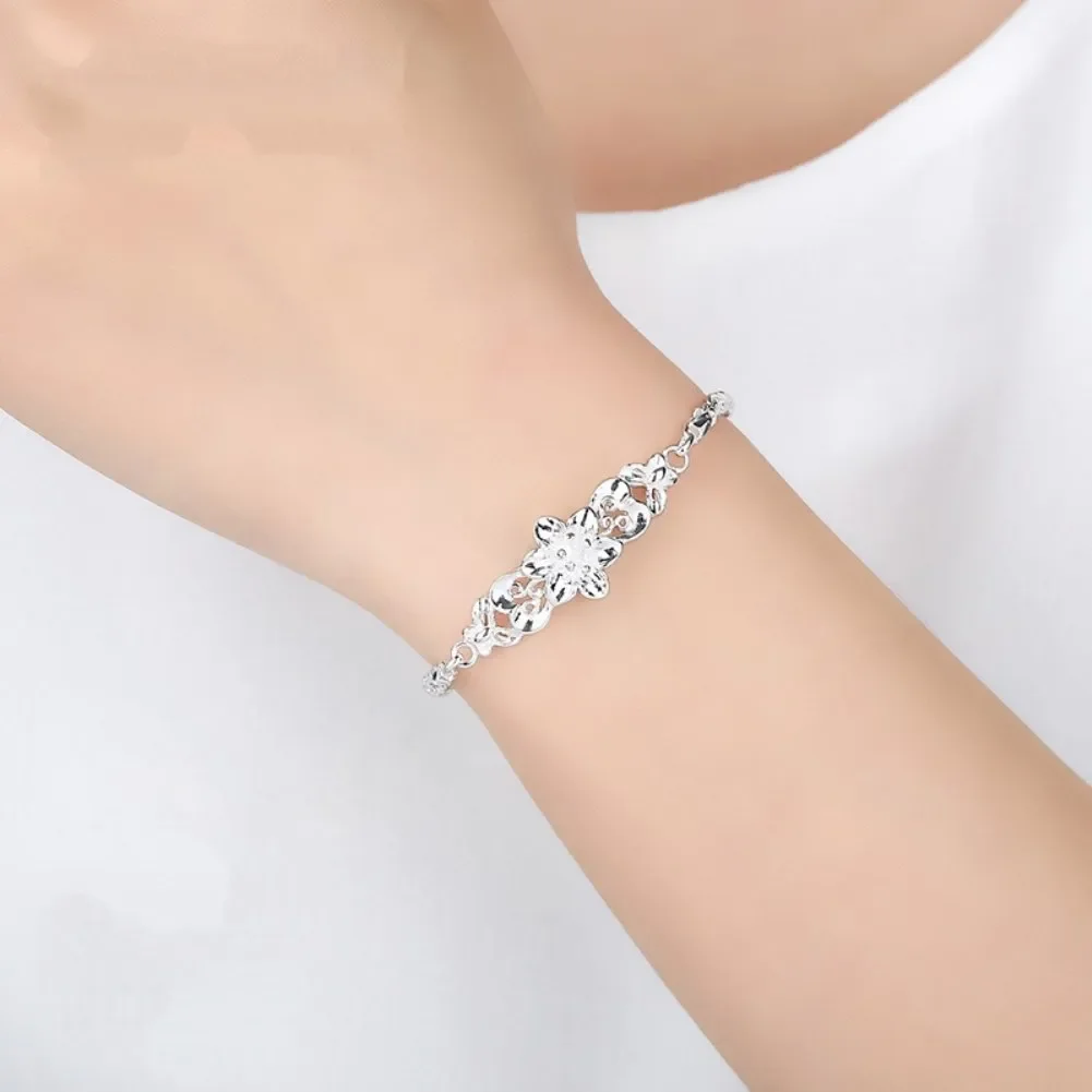 New beautiful flowers chain charms 925 Sterling silver Bracelet for woman fine fashion jewelry Wedding party lady gifts