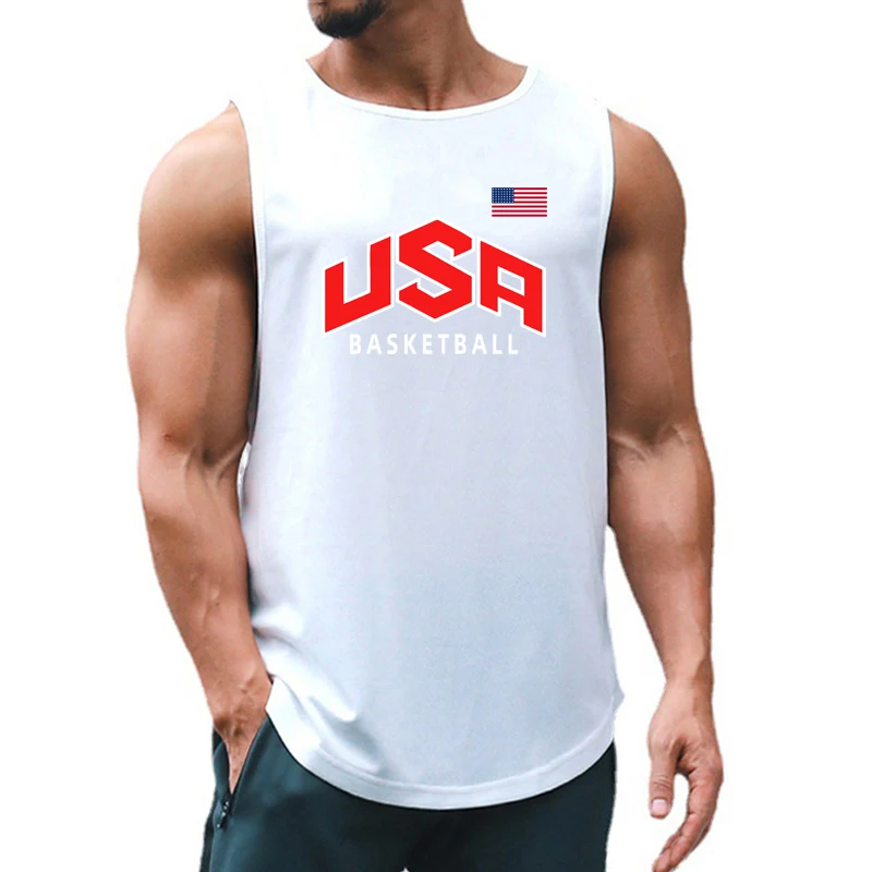 Usa and Flag of The United States Fashion Sports Tank Tops Mens Summer Quick Dry Mesh Gym Clothing Muscle Vest Basketball Jersey