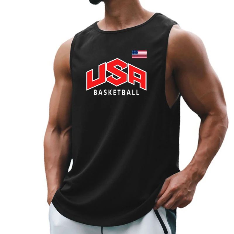 Usa and Flag of The United States Fashion Sports Tank Tops Mens Summer Quick Dry Mesh Gym Clothing Muscle Vest Basketball Jersey