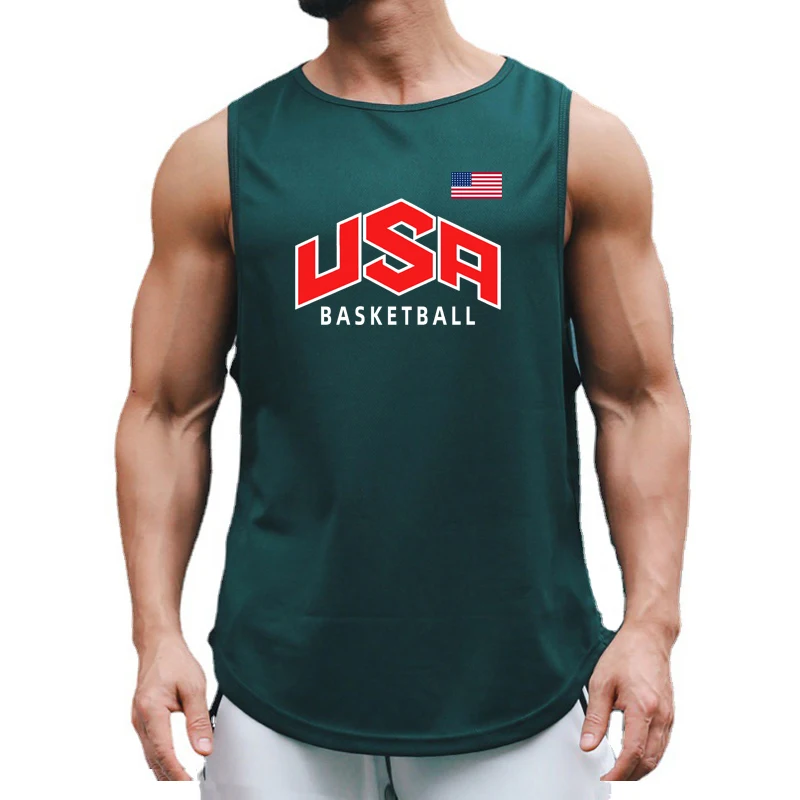 Usa and Flag of The United States Fashion Sports Tank Tops Mens Summer Quick Dry Mesh Gym Clothing Muscle Vest Basketball Jersey