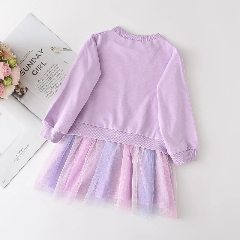 New Unicorn Girls Dress Autumn Spring Children Clothing Cotton Toddler Costume Birthday Party Kids Casual Princess Mesh Dress