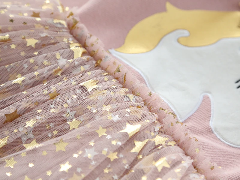 New Unicorn Girls Dress Autumn Spring Children Clothing Cotton Toddler Costume Birthday Party Kids Casual Princess Mesh Dress
