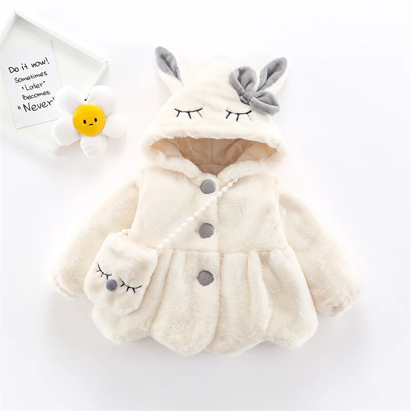 6 12 18 24 36 Months Baby Plush Jacket Cute Rabbit Ears Christmas Princess Girls Coat Keep Warm Hooded Outerwear Kids Clothes