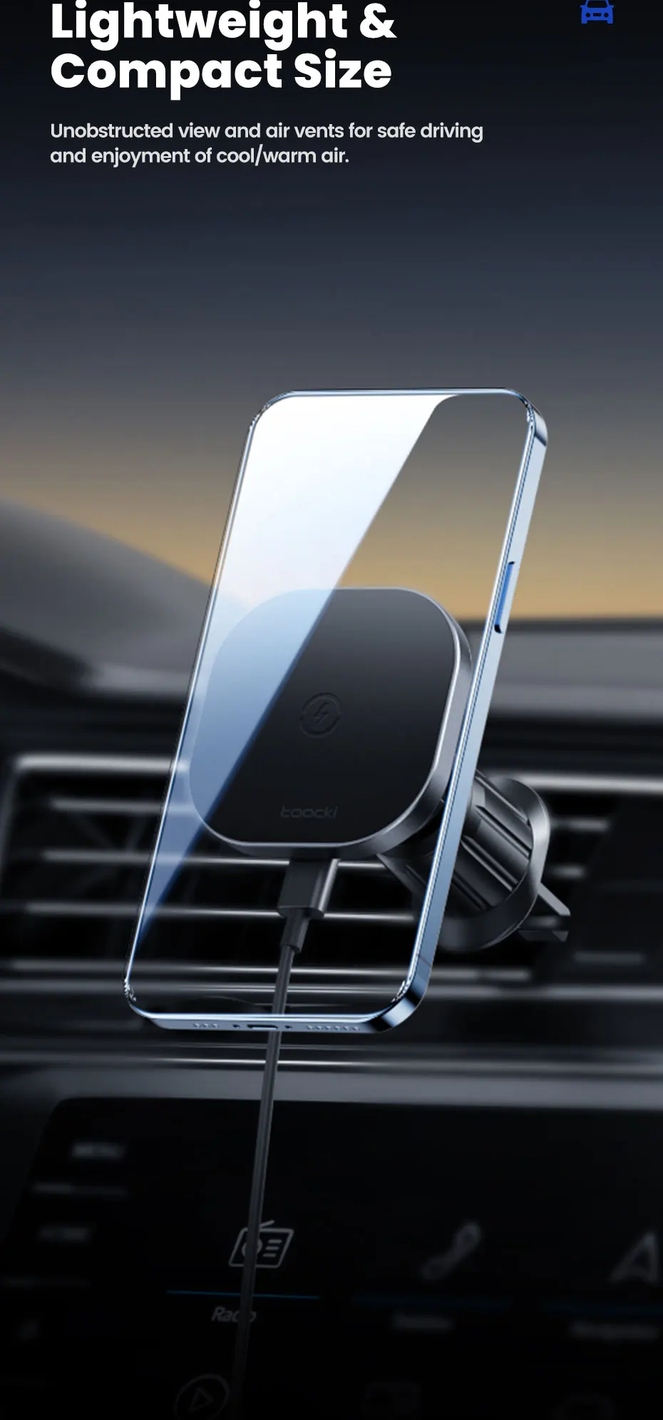 Toocki Magnetic Car Wireless Charger Car Phone Holder Air Outlet 15W Fast Charging Charger in Car For iPhone 15 14 13 12 Pro Max