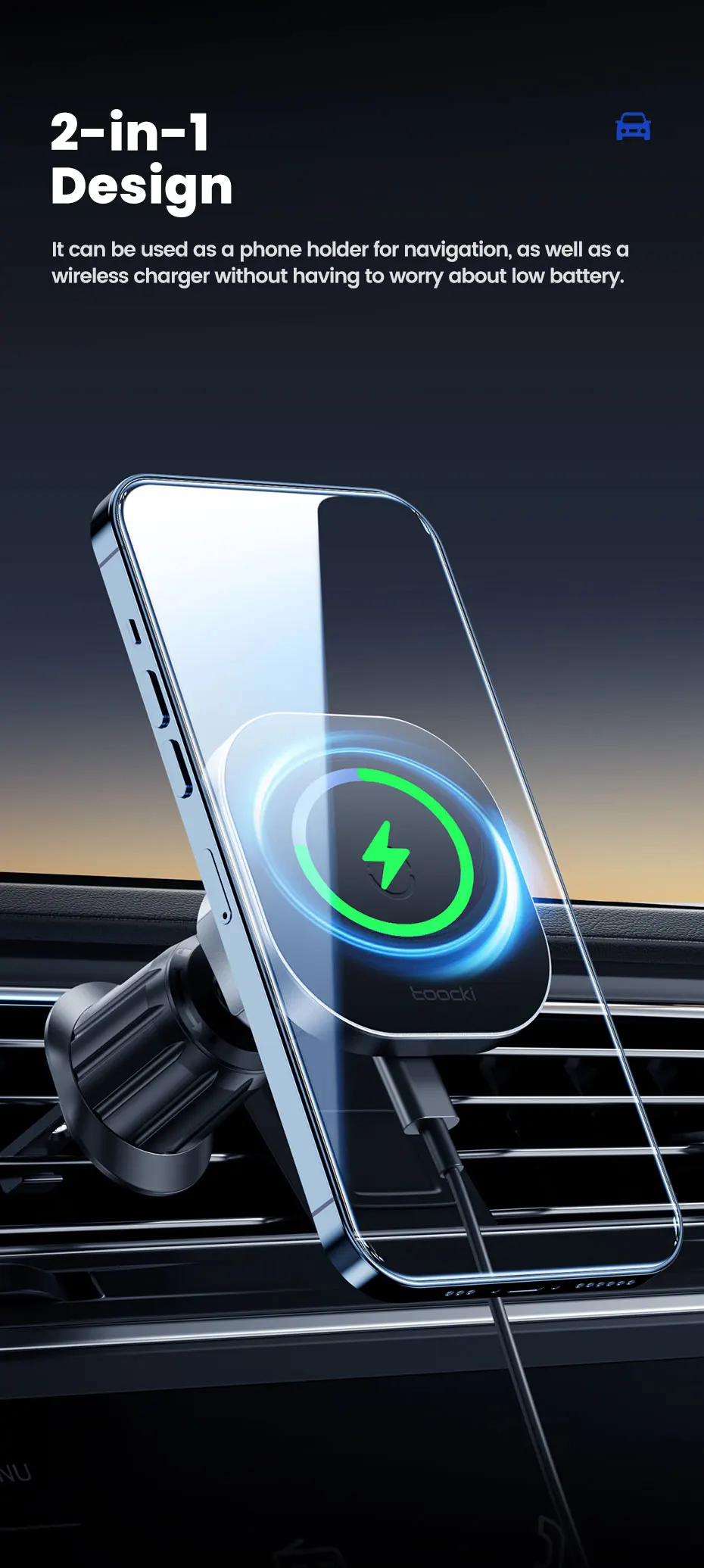 Toocki Magnetic Car Wireless Charger Car Phone Holder Air Outlet 15W Fast Charging Charger in Car For iPhone 15 14 13 12 Pro Max
