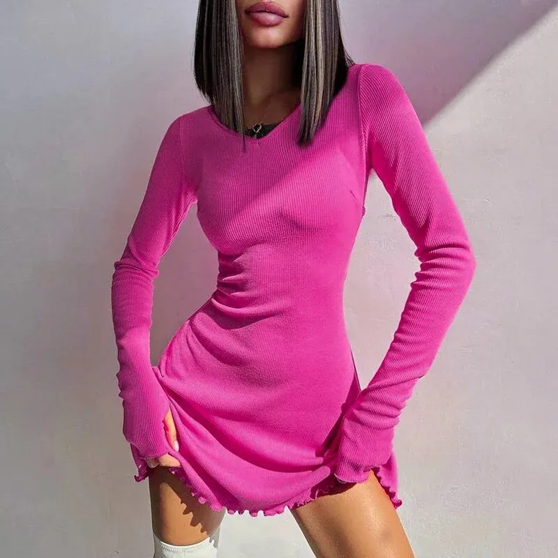 Dulzura Women 2024 Spring Autumn Fashion Long Sleeve Knitted Streetwear Bodycon Short Mini Dress Wholesale Items For Business