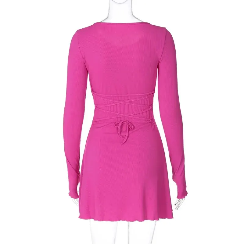 Dulzura Women 2024 Spring Autumn Fashion Long Sleeve Knitted Streetwear Bodycon Short Mini Dress Wholesale Items For Business