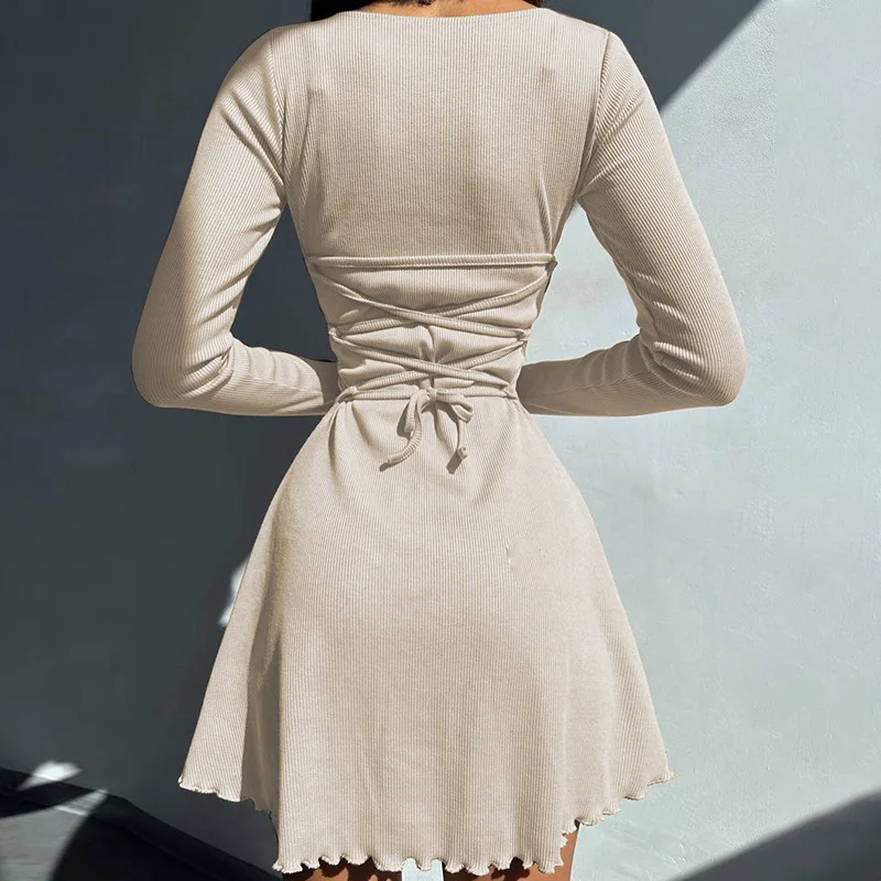 Dulzura Women 2024 Spring Autumn Fashion Long Sleeve Knitted Streetwear Bodycon Short Mini Dress Wholesale Items For Business