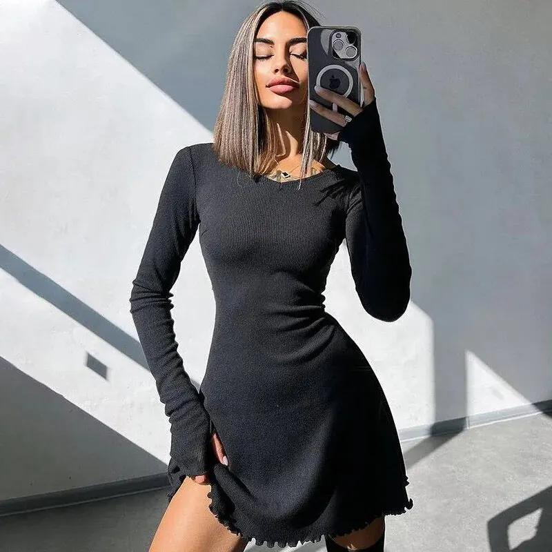 Dulzura Women 2024 Spring Autumn Fashion Long Sleeve Knitted Streetwear Bodycon Short Mini Dress Wholesale Items For Business