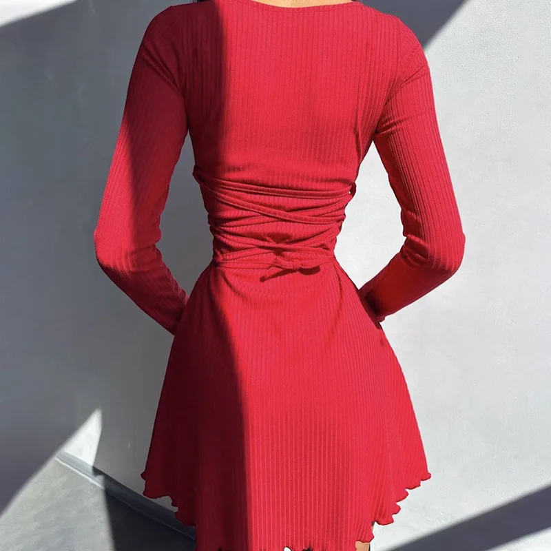 Dulzura Women 2024 Spring Autumn Fashion Long Sleeve Knitted Streetwear Bodycon Short Mini Dress Wholesale Items For Business