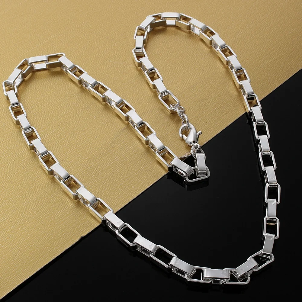 925 sterling Silver classic 5MM long box Chain Bracelets necklace Jewelry set for men Fashion Party wedding accessories Gifts