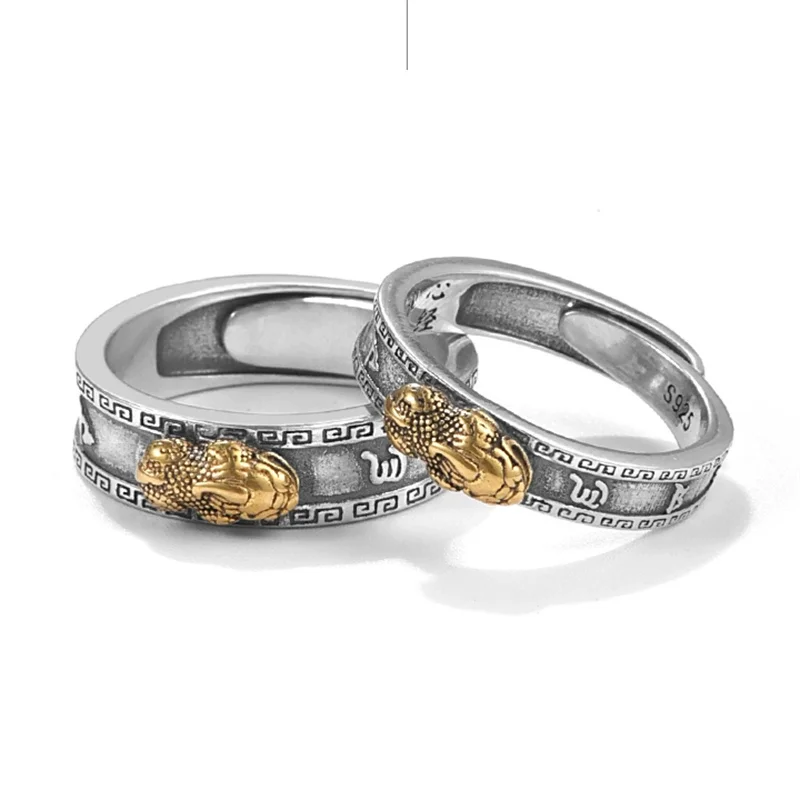 Fashion 925 Silver Ring For Men Women Jewelry Vintage Six Character Great Bright Mantra Gold Pixiu Ring Male Finger Accessories