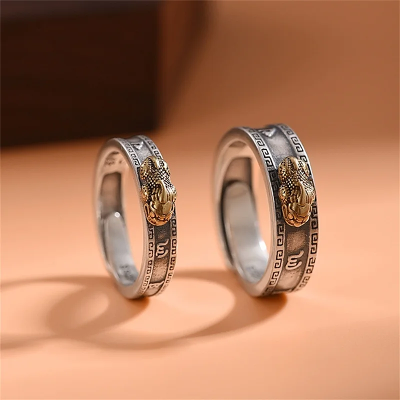 Fashion 925 Silver Ring For Men Women Jewelry Vintage Six Character Great Bright Mantra Gold Pixiu Ring Male Finger Accessories