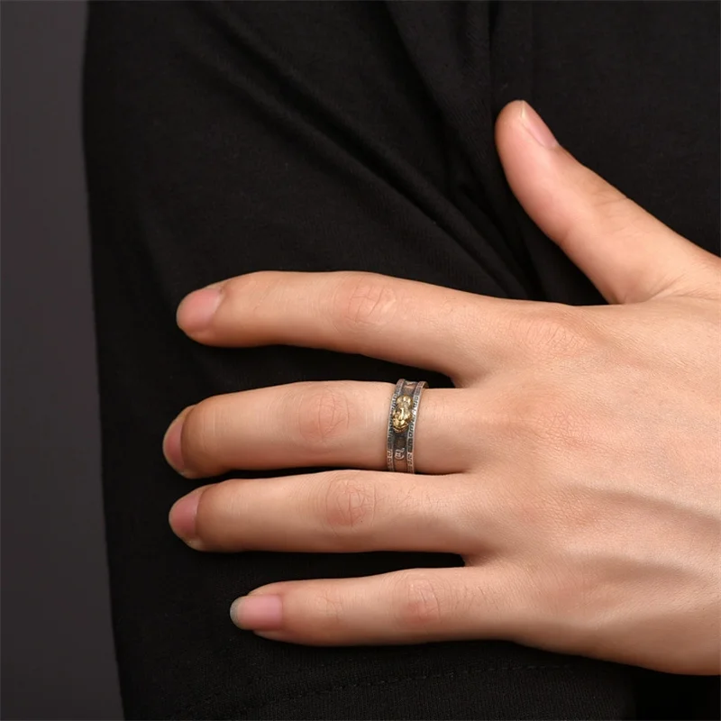 Fashion 925 Silver Ring For Men Women Jewelry Vintage Six Character Great Bright Mantra Gold Pixiu Ring Male Finger Accessories