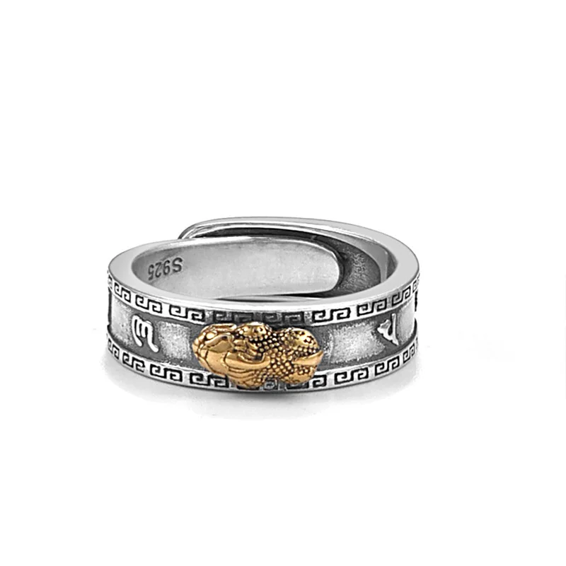 Fashion 925 Silver Ring For Men Women Jewelry Vintage Six Character Great Bright Mantra Gold Pixiu Ring Male Finger Accessories