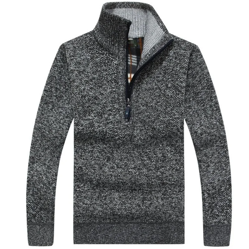 Men's Fleece Thicker Sweater Half Zipper Turtleneck Warm Pullover High Quality Male Slim Knitted Wool Sweaters For Spring