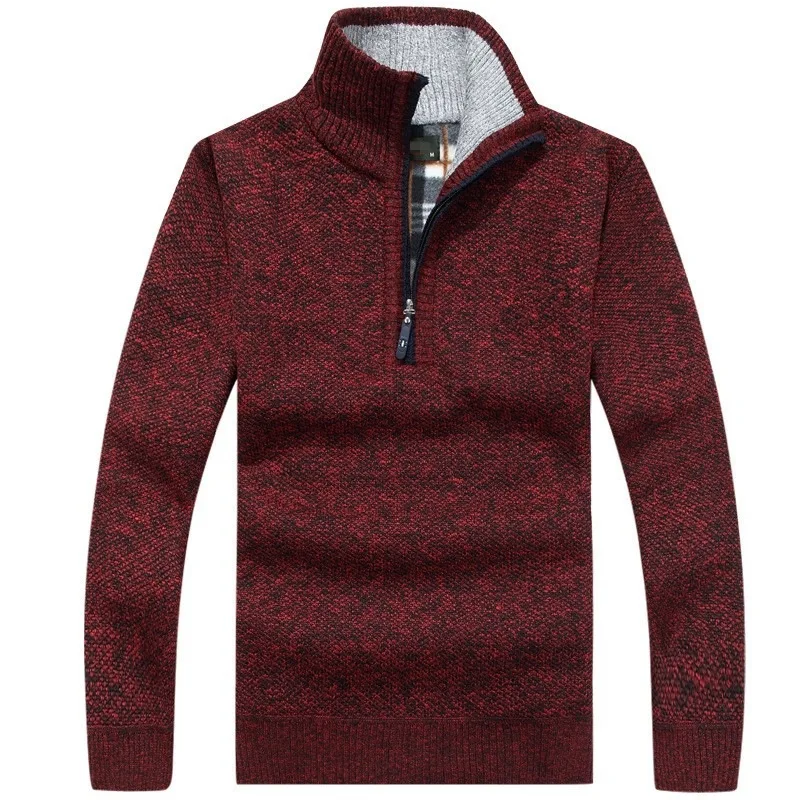 Men's Fleece Thicker Sweater Half Zipper Turtleneck Warm Pullover High Quality Male Slim Knitted Wool Sweaters For Spring