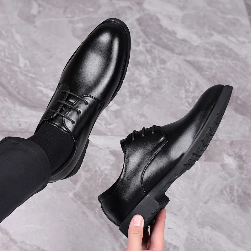 High Quality Formal Leather Men Dress Shoes Breathable Mens Casual Shoes Italian Luxury Brand Lace-Up Non-slip Men Driving Shoes