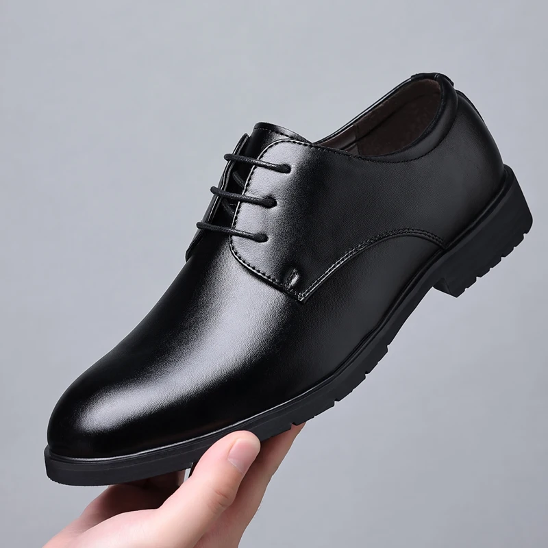 High Quality Formal Leather Men Dress Shoes Breathable Mens Casual Shoes Italian Luxury Brand Lace-Up Non-slip Men Driving Shoes