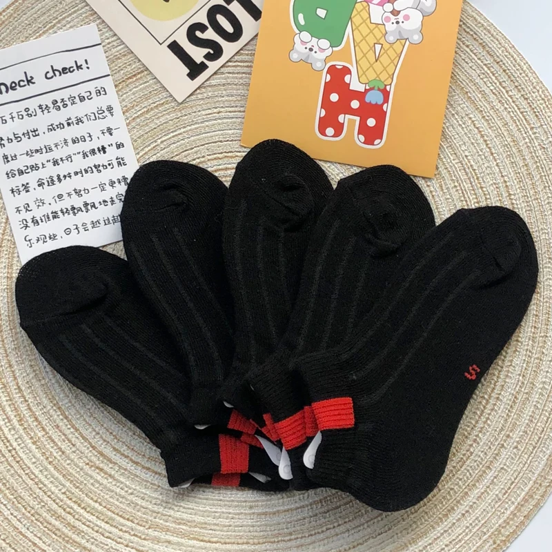 Children's Black Short Socks Pure Cotton Spring Summer Thin Style Boys and Girls Kids Sweat Absorbing and Breathable Socks