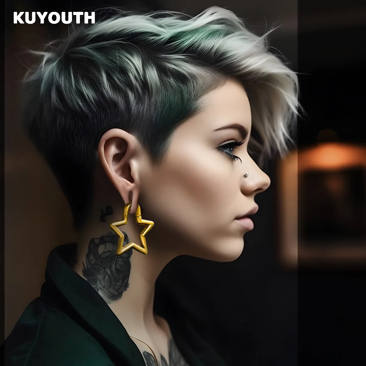 KUYOUTH-Ear Weights Expanders, Hanger Stretchers, Pentagram Magnet, Stainless Steel Piercing, Body Jewelry, Earring, 2Pcs