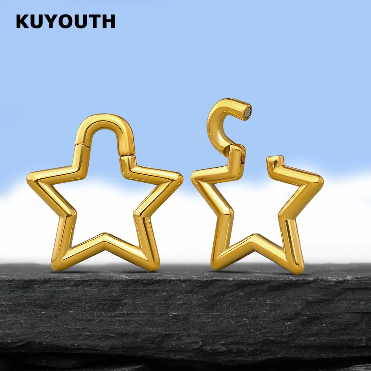 KUYOUTH-Ear Weights Expanders, Hanger Stretchers, Pentagram Magnet, Stainless Steel Piercing, Body Jewelry, Earring, 2Pcs