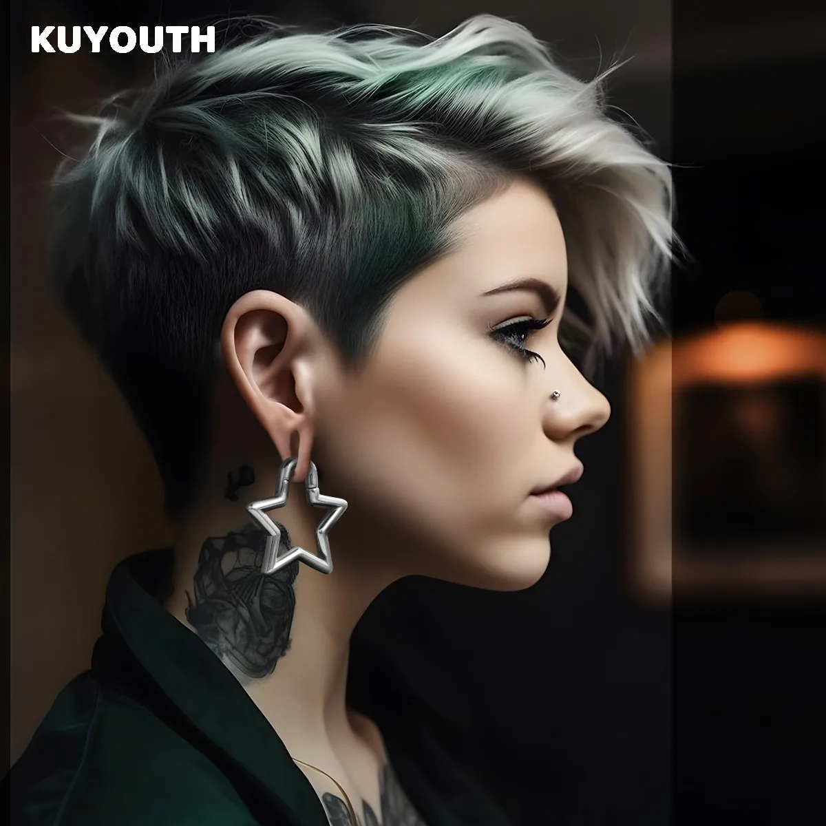 KUYOUTH-Ear Weights Expanders, Hanger Stretchers, Pentagram Magnet, Stainless Steel Piercing, Body Jewelry, Earring, 2Pcs