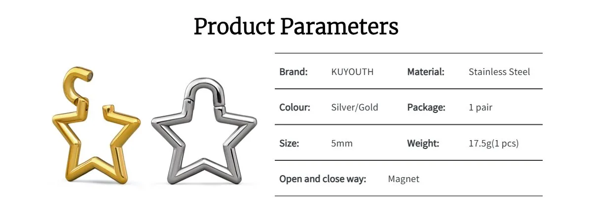 KUYOUTH-Ear Weights Expanders, Hanger Stretchers, Pentagram Magnet, Stainless Steel Piercing, Body Jewelry, Earring, 2Pcs
